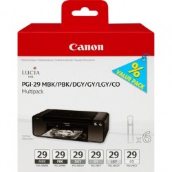 Canon PGI-29 MBK/PBK/DGY/GY/LGY/CO Original Noir. Gris foncé. Gris. Gris clair. Noir mat. Photo noire