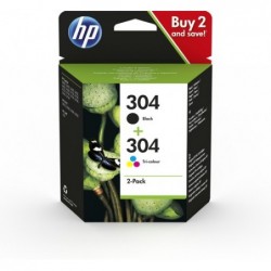 HP 304 2-pack Black/Tri-color Original Ink Cartridges 2 pièce(s) Rendement élevé (XL) Noir. Cyan. Magenta. Jaune