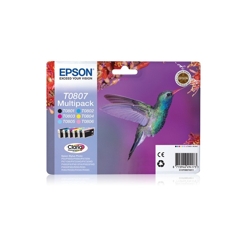 Epson Hummingbird Multipack Colibri (T0807) - Encres Claria N. C. M. J. Cc. Mc
