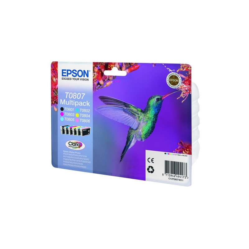 Epson Hummingbird Multipack Colibri (T0807) - Encres Claria N. C. M. J. Cc. Mc